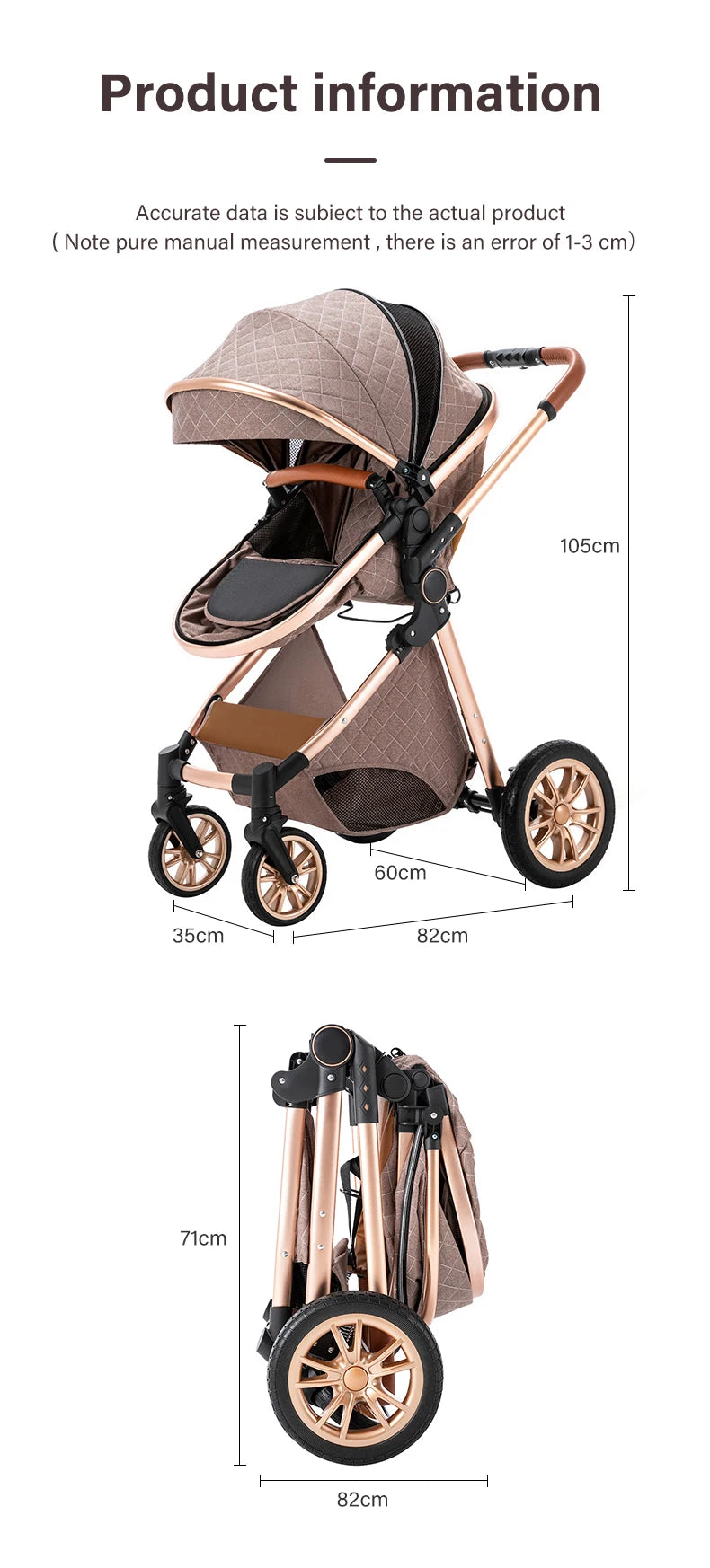 LIGHT GREY 3 in 1 Easy Folding Multifunctional Stroller