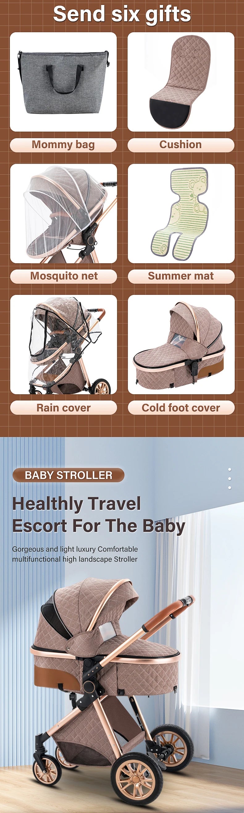 LIGHT GREY 3 in 1 Easy Folding Multifunctional Stroller